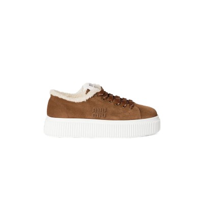 MIU MIU SUEDE AND SHEARLING SNEAKERS 5E389E